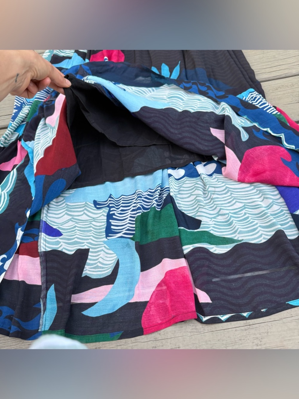 NWT Oliphant Ruffle V-Neck Maxi Dress in Pacifica Waves Print Size M - Picture 12 of 15